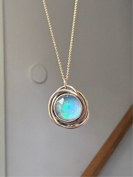 Aurora Opal Nest pendant in 14k goldfilled and sterling silver handmade and one of a kind