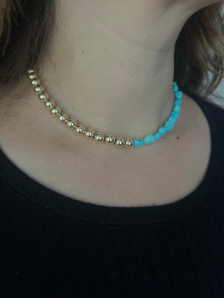 Half n Half Goldfilled and Turquoise Choker