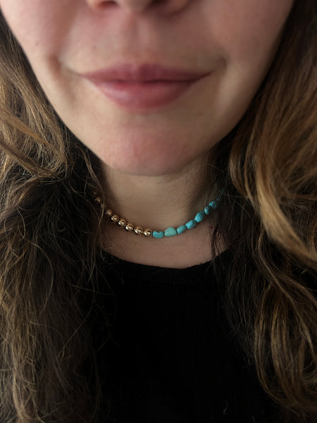 Half n Half Goldfilled and Turquoise Choker