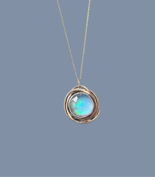 Aurora Opal Nest pendant in 14k goldfilled and sterling silver handmade and one of a kind