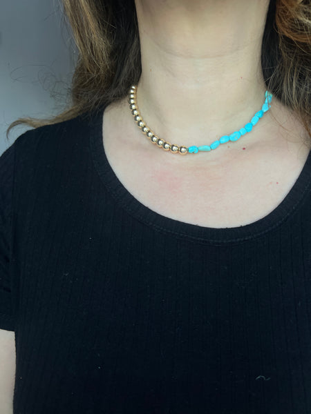 Half n Half Goldfilled and Turquoise Choker