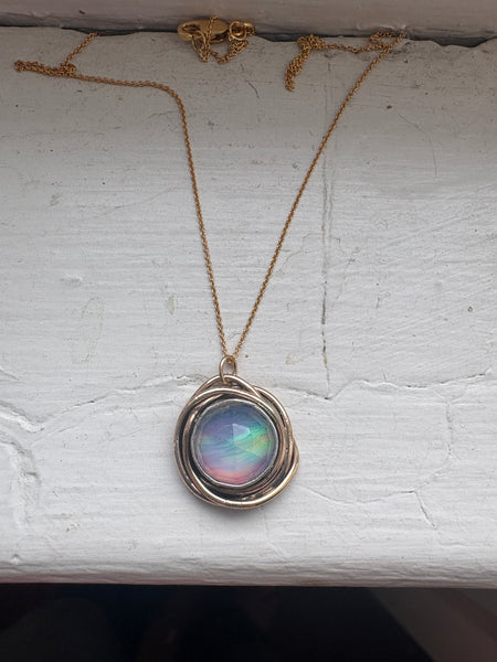 Aurora Opal Nest pendant in 14k goldfilled and sterling silver handmade and one of a kind