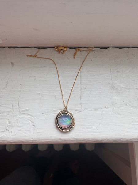 Aurora Opal Nest pendant in 14k goldfilled and sterling silver handmade and one of a kind
