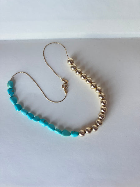 Half n Half Goldfilled and Turquoise Choker