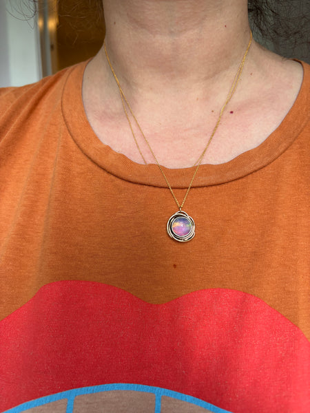 Aurora Opal Nest pendant in 14k goldfilled and sterling silver handmade and one of a kind