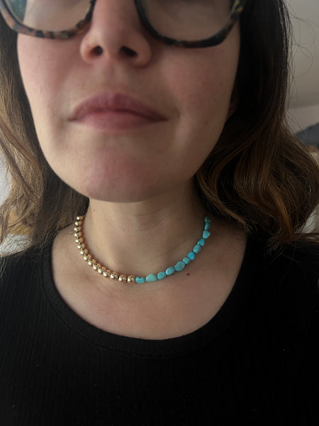 Half n Half Goldfilled and Turquoise Choker