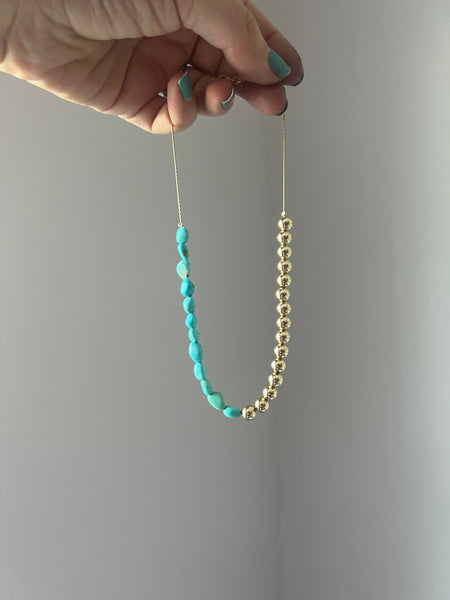 Half n Half Goldfilled and Turquoise Choker