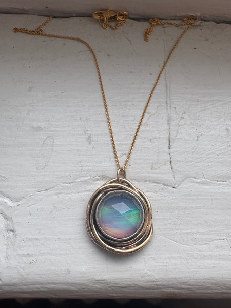 Aurora Opal Nest pendant in 14k goldfilled and sterling silver handmade and one of a kind