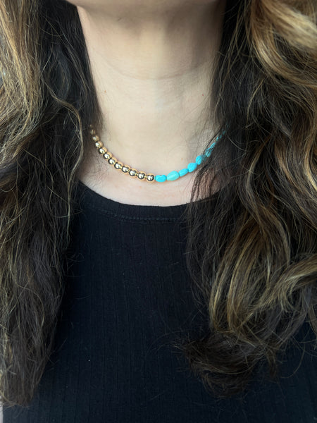 Half n Half Goldfilled and Turquoise Choker