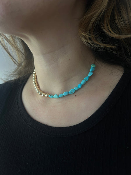 Half n Half Goldfilled and Turquoise Choker