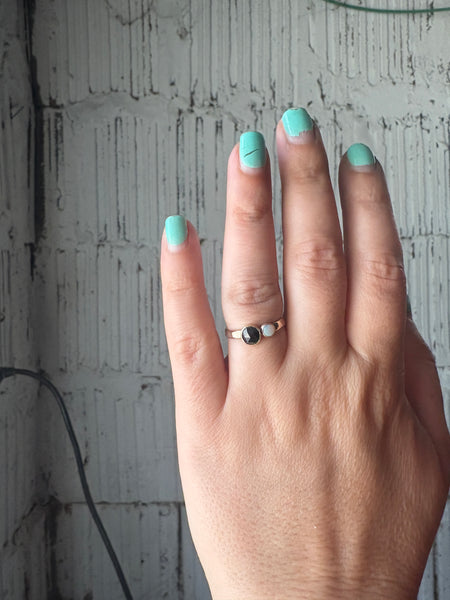 Black and White Ring Black Rosecut Diamond and Australian Opal Alternative Engagement Ring handmade