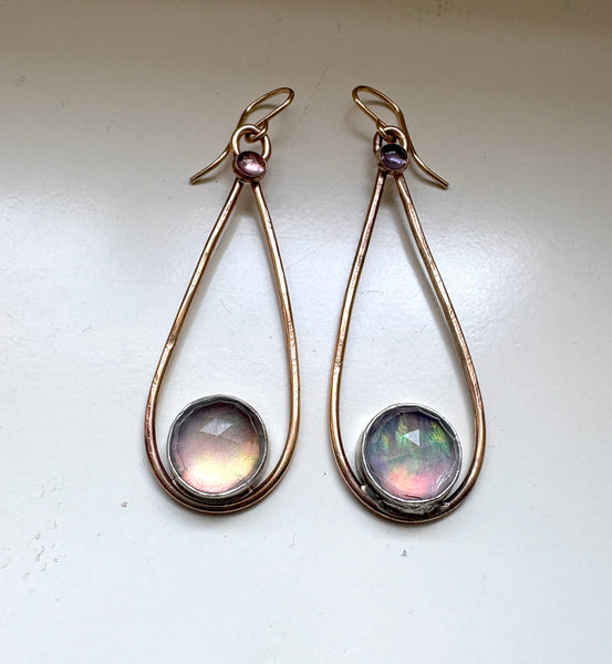 Aurora Opal Pendulum Pastel Goldfilled Drop Earrings