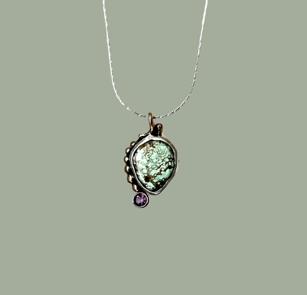 Handmade One of a Kind Turquoise Amethyst Pendant