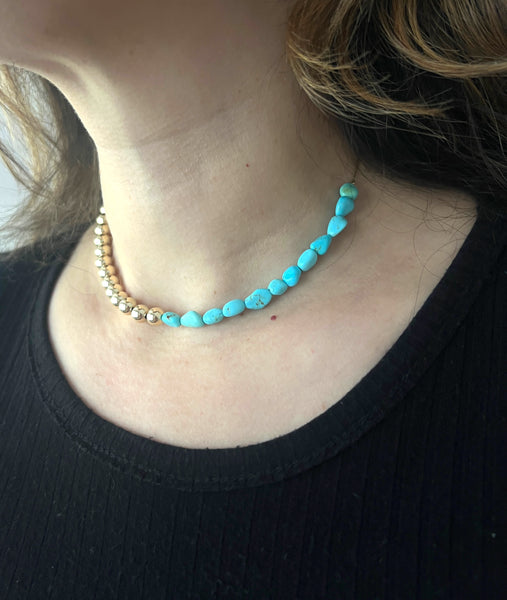 Half n Half Goldfilled and Turquoise Choker