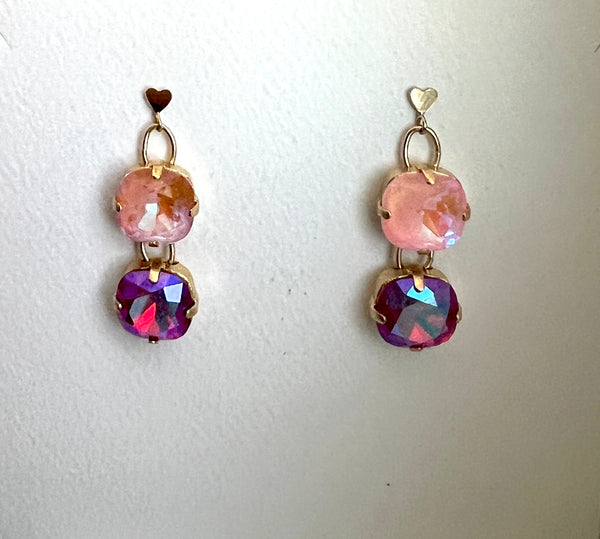 Pink Crystals and Heart Stud Drops