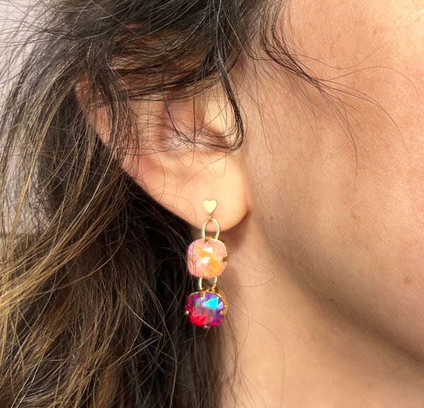 Pink Crystals and Heart Stud Drops