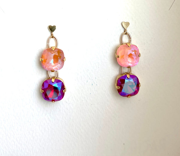 Pink Crystals and Heart Stud Drops