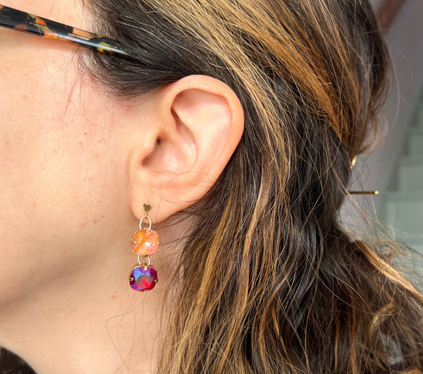 Pink Crystals and Heart Stud Drops