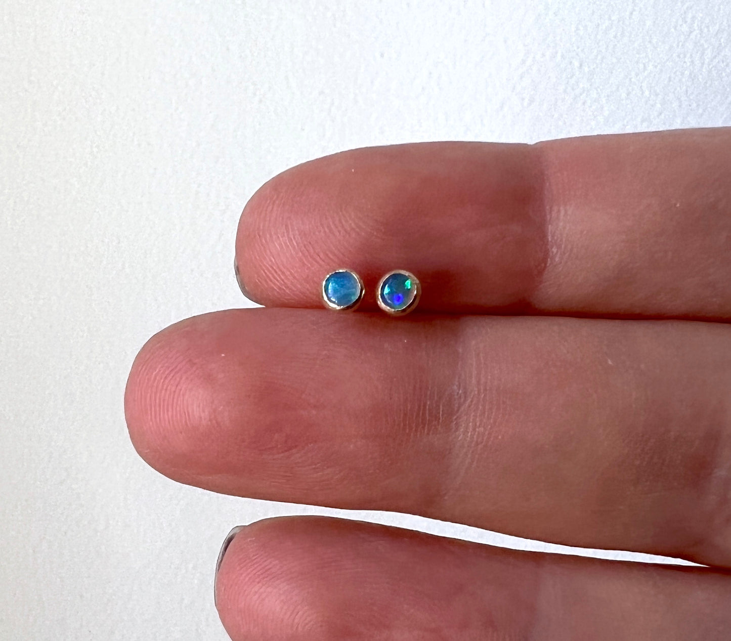 Tiny Genuine Opal Studs in 14k GoldFill