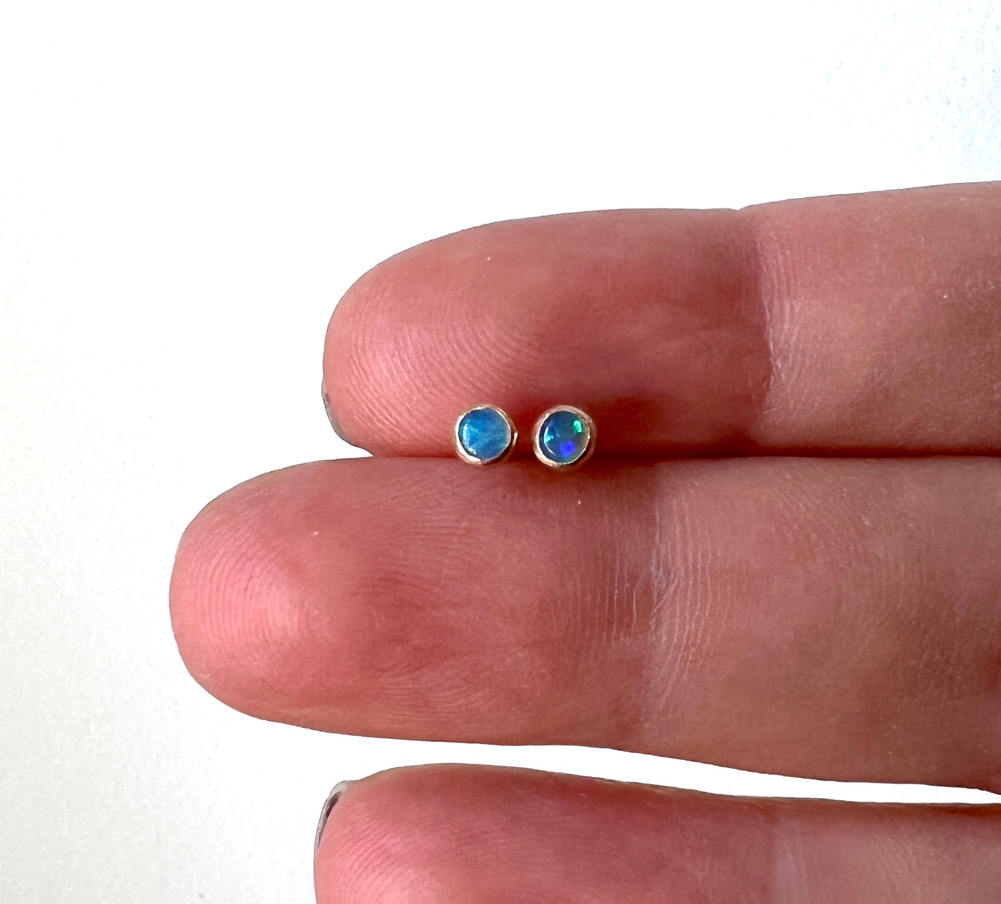 Tiny Genuine Opal Studs in 14k GoldFill