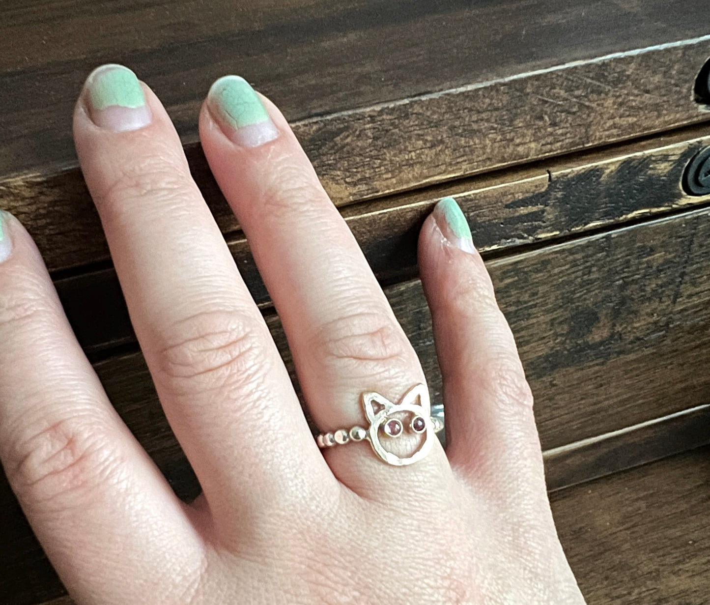 Gold Cat Ring with Pink Tourmaline Eyes