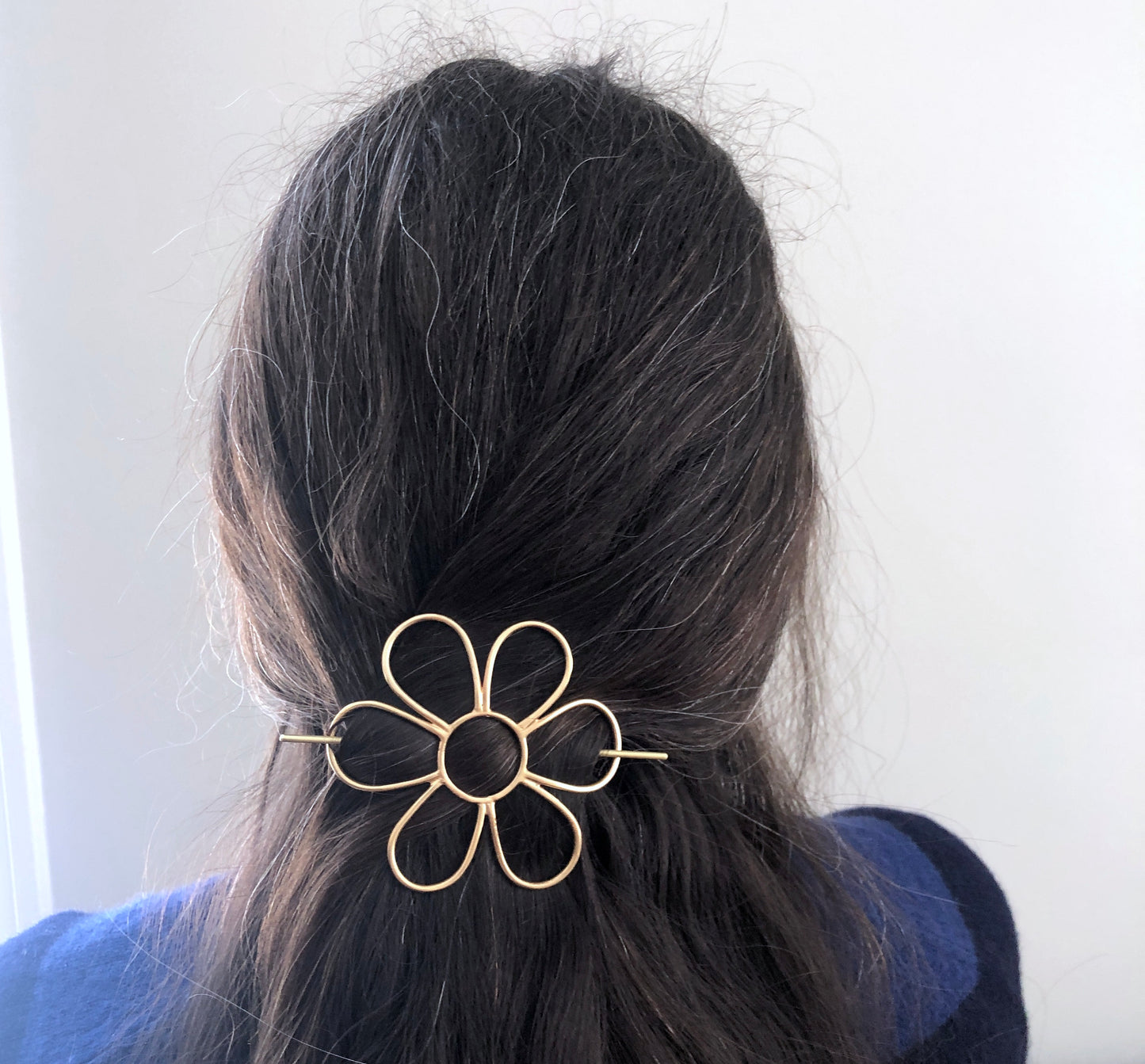 Flower Hair Side Set with Hair Pin and Big Brass Daisy