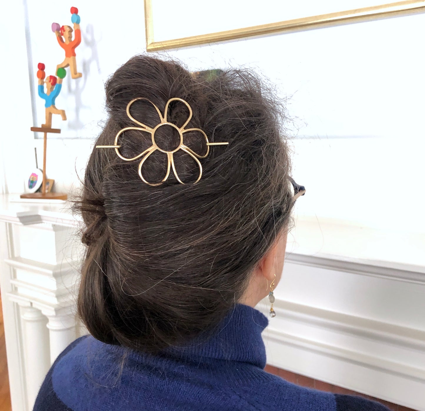 Flower Hair Side Set with Hair Pin and Big Brass Daisy