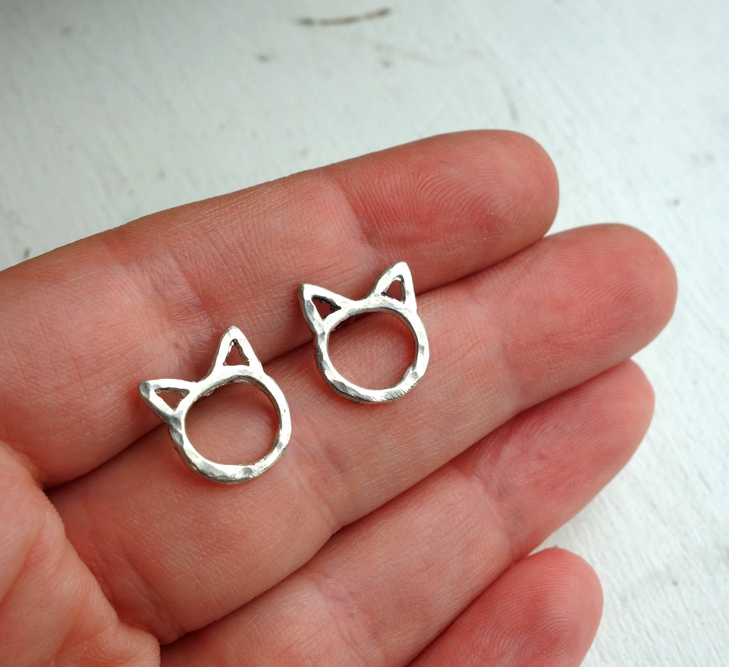 Tiny Cat Studs in Sterling or 14k Gold - Minimalist Cat Earrings Kittens Cat Lady Studs