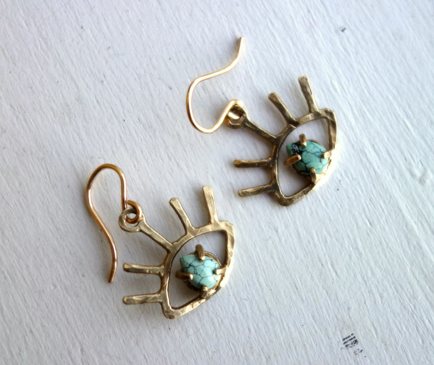 Gold Turquoise Beholder Eye Dangle Earrings