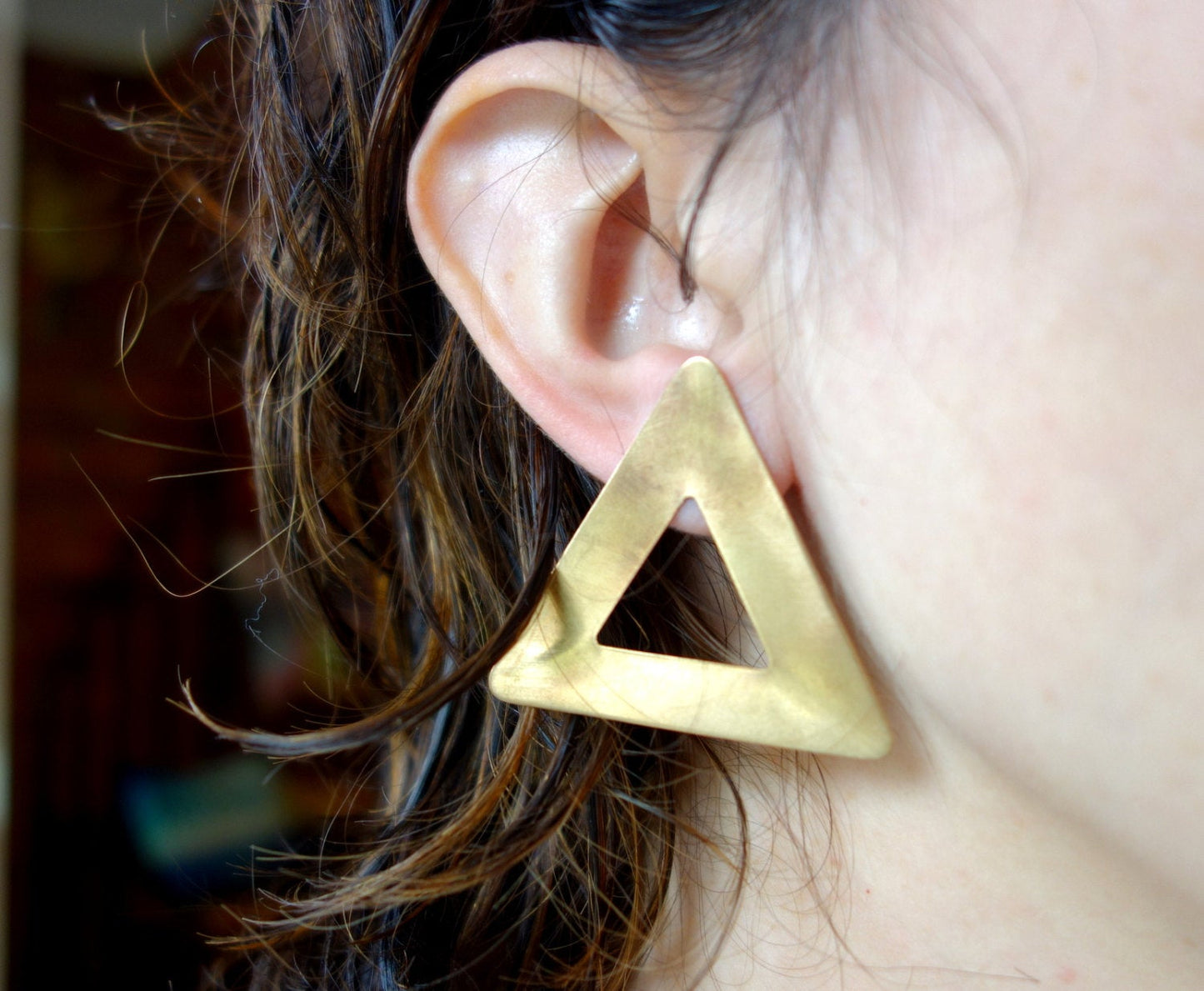 Large Open Brass Triangle Studs