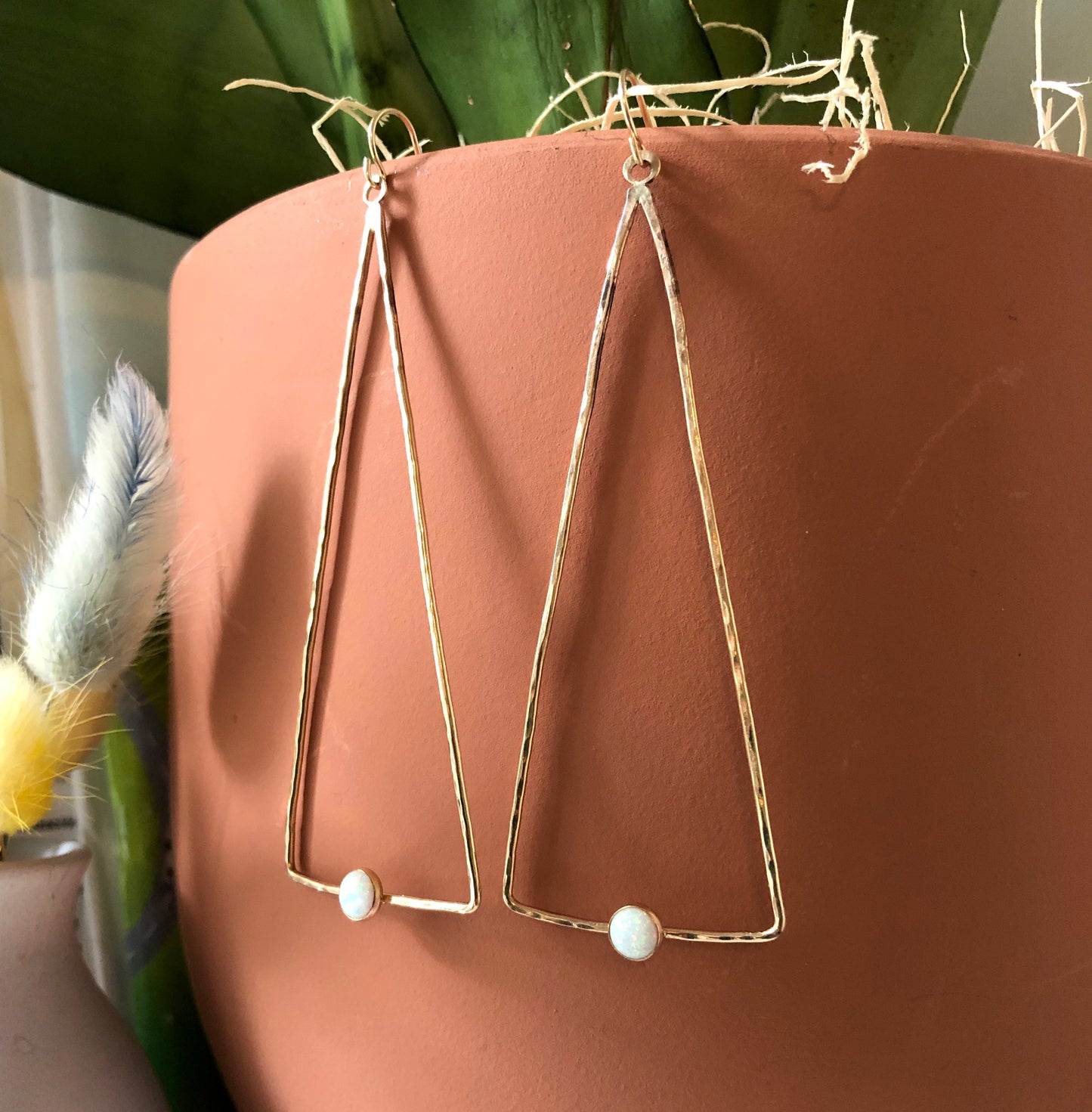 Big Open Opal Triangle Dangle Earrings