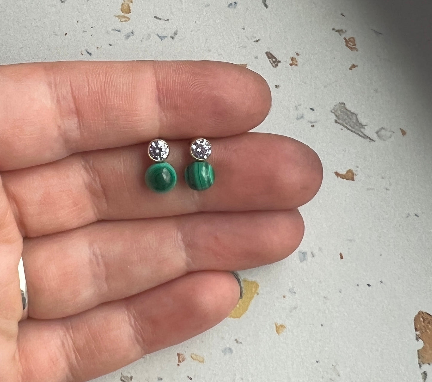 Lavender CZ and Malachite Pop Stud