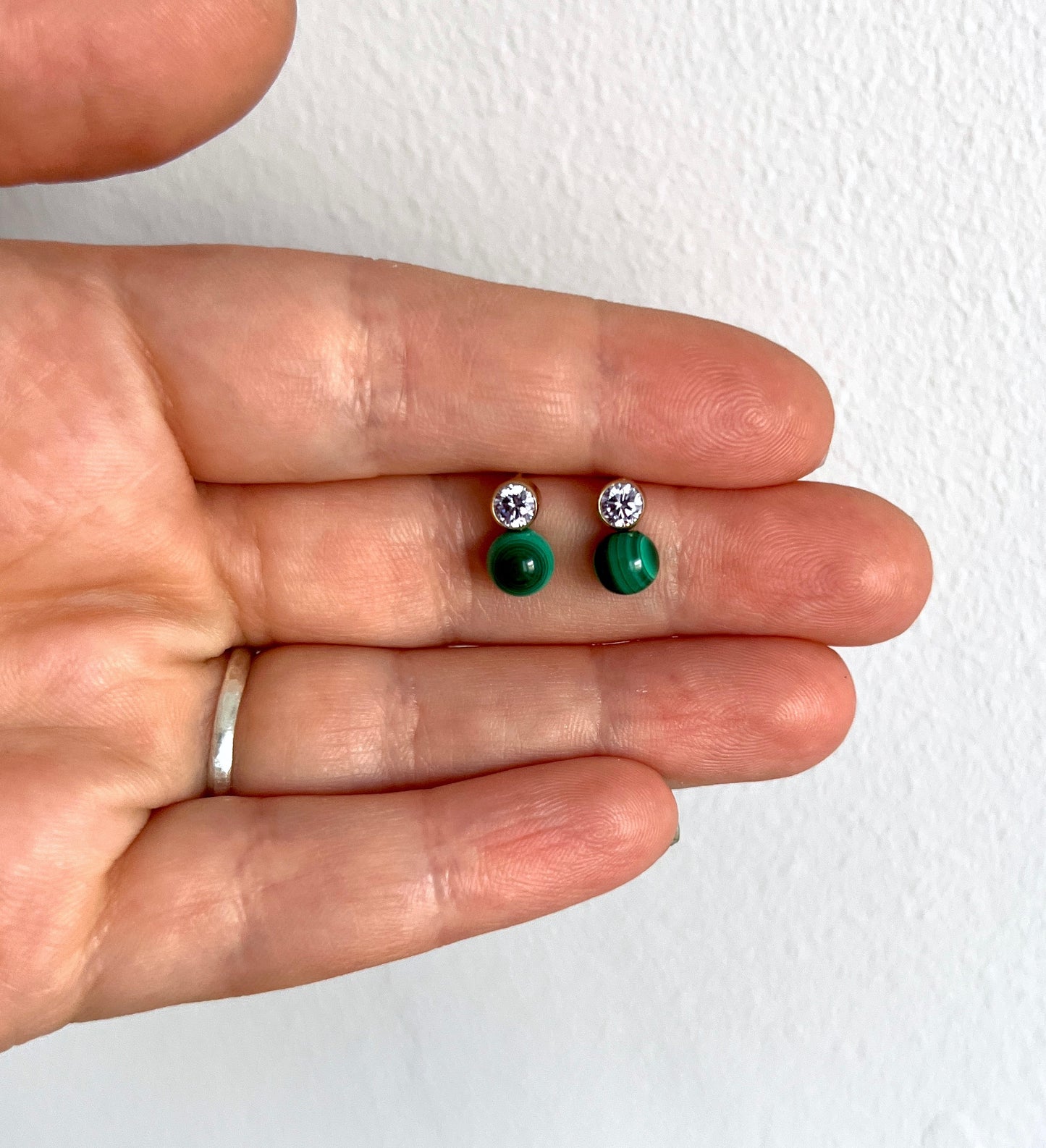 Lavender CZ and Malachite Pop Stud