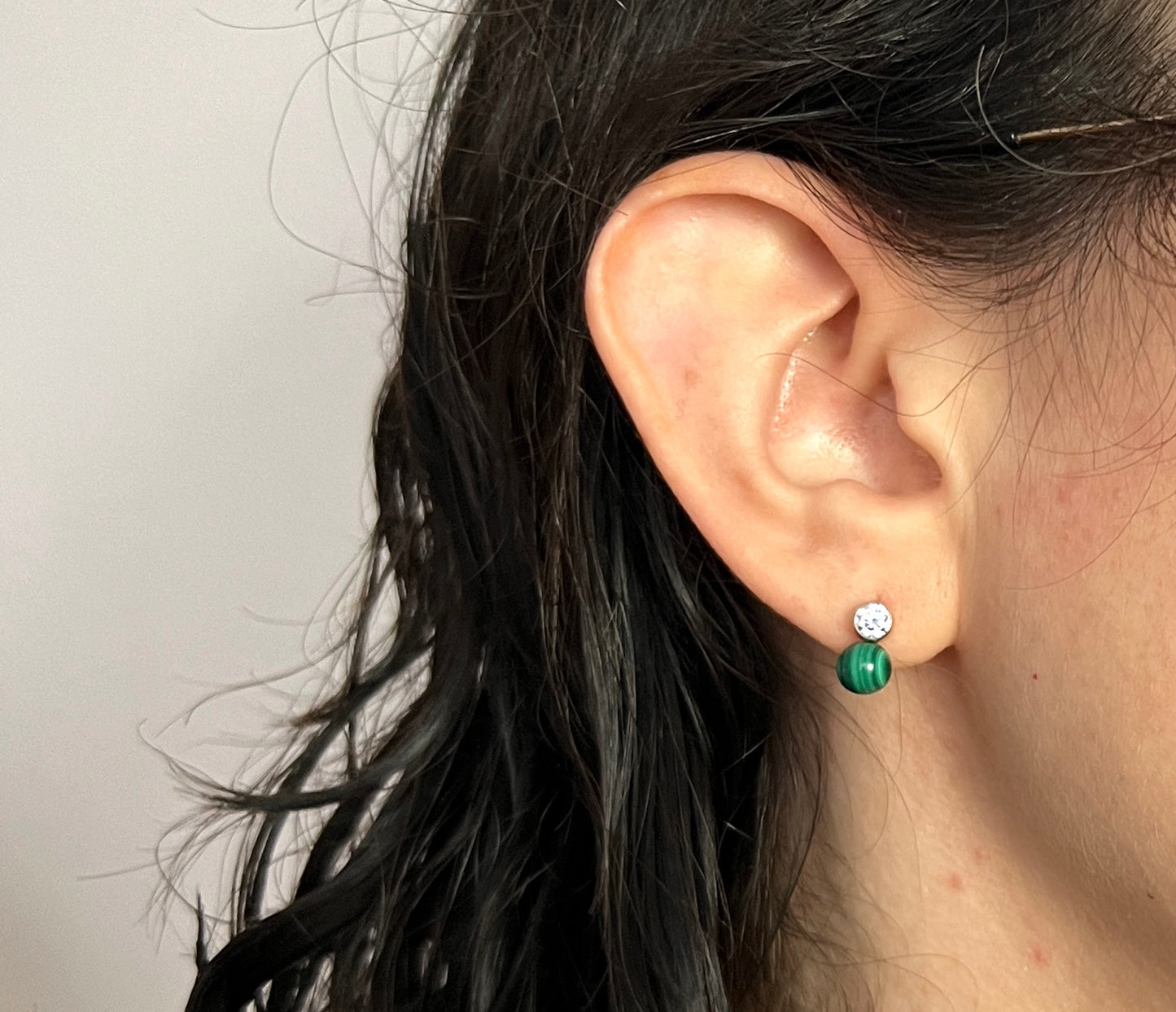 Lavender CZ and Malachite Pop Stud