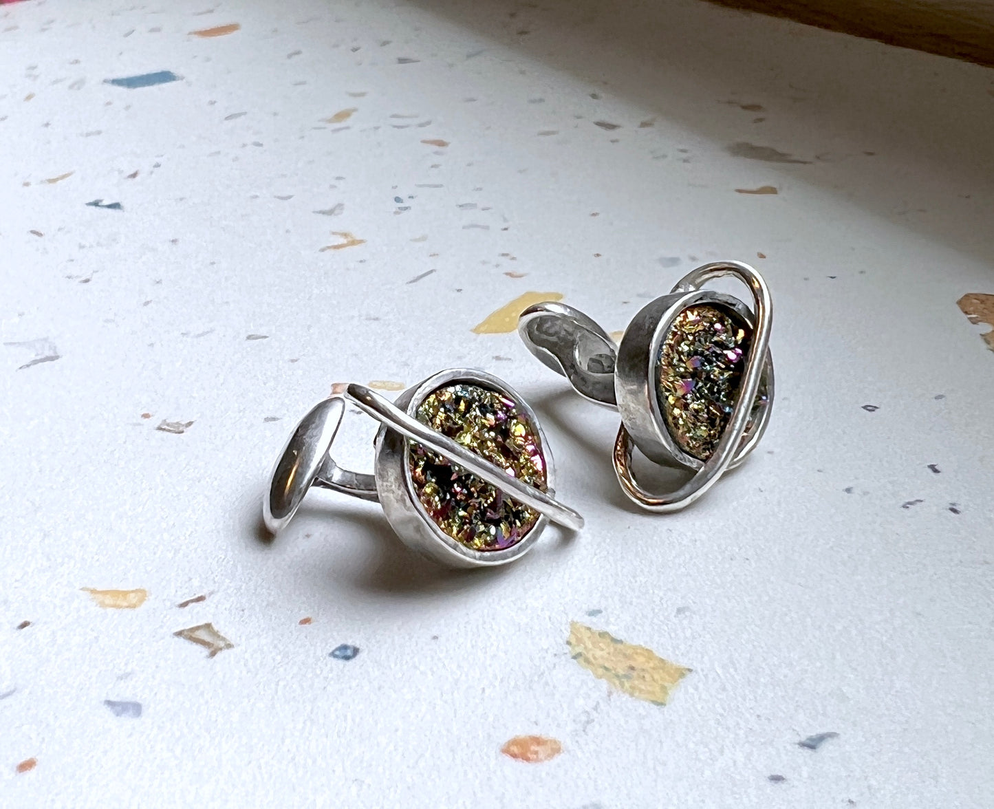 Druzy Saturn Cuff Links