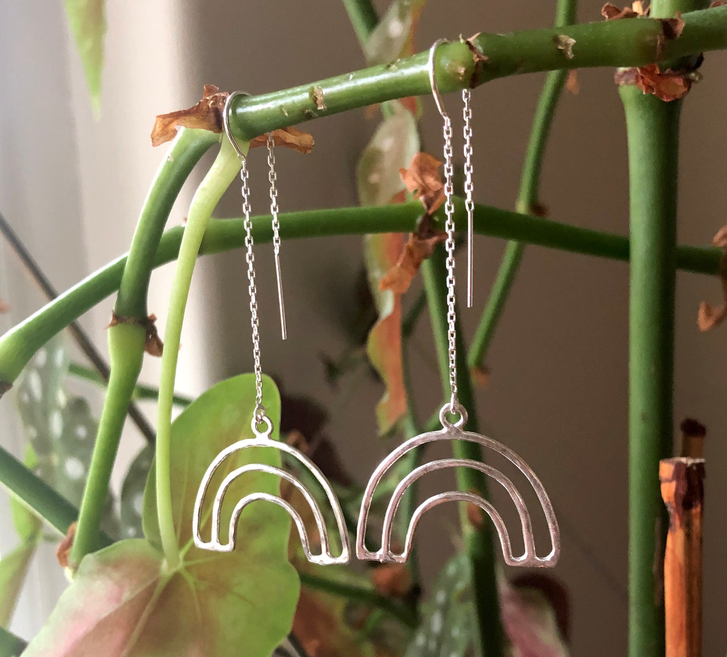 Silver Rainbow Ear Threads