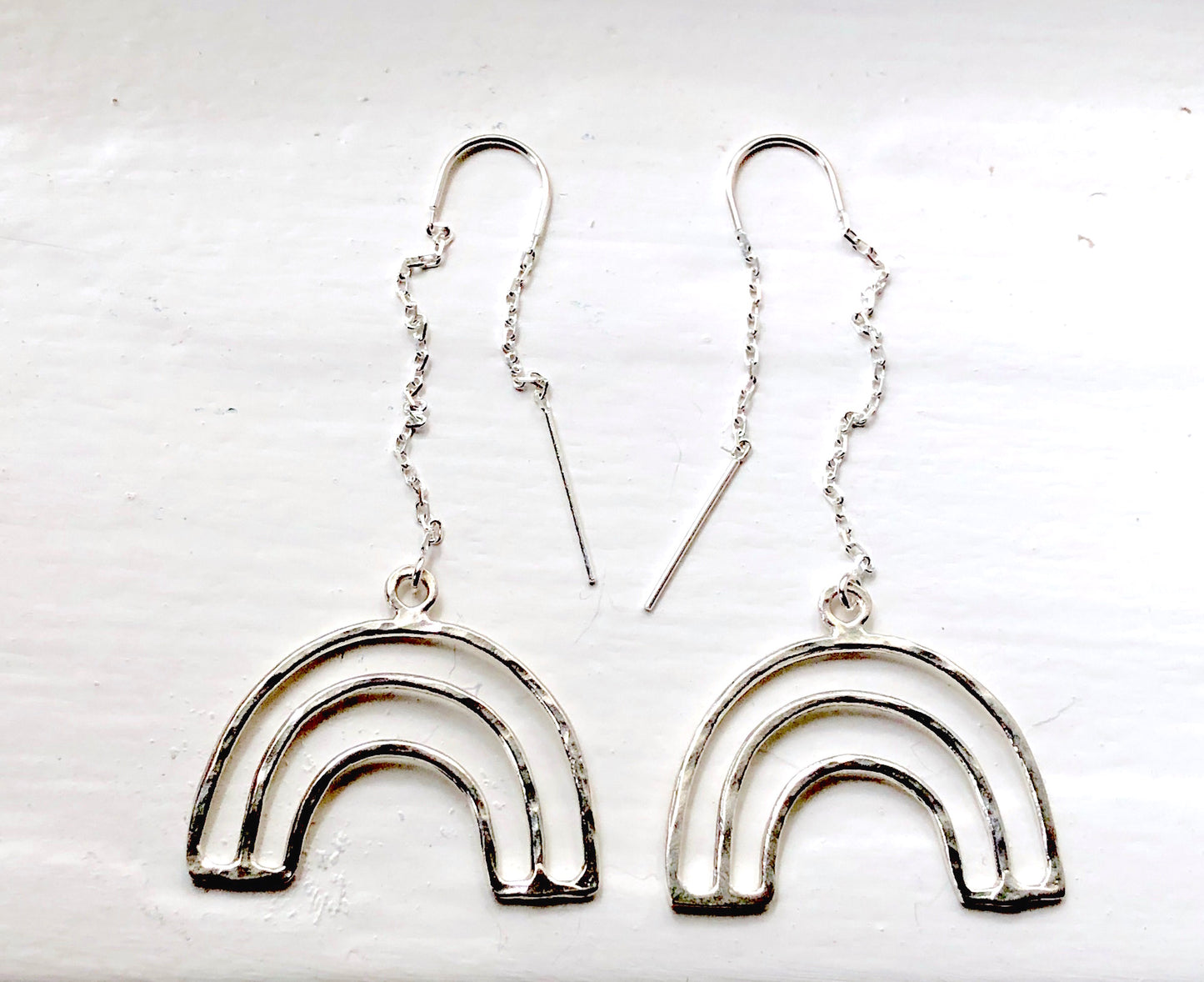 Silver Rainbow Ear Threads