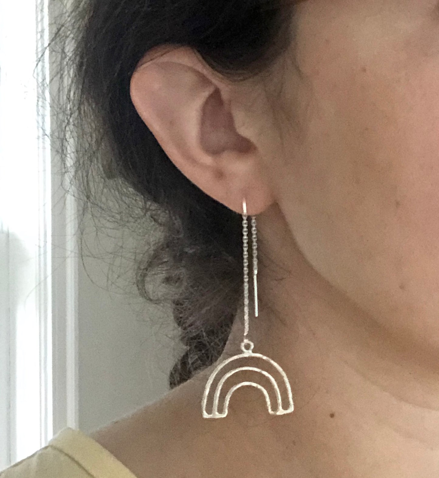 Silver Rainbow Ear Threads