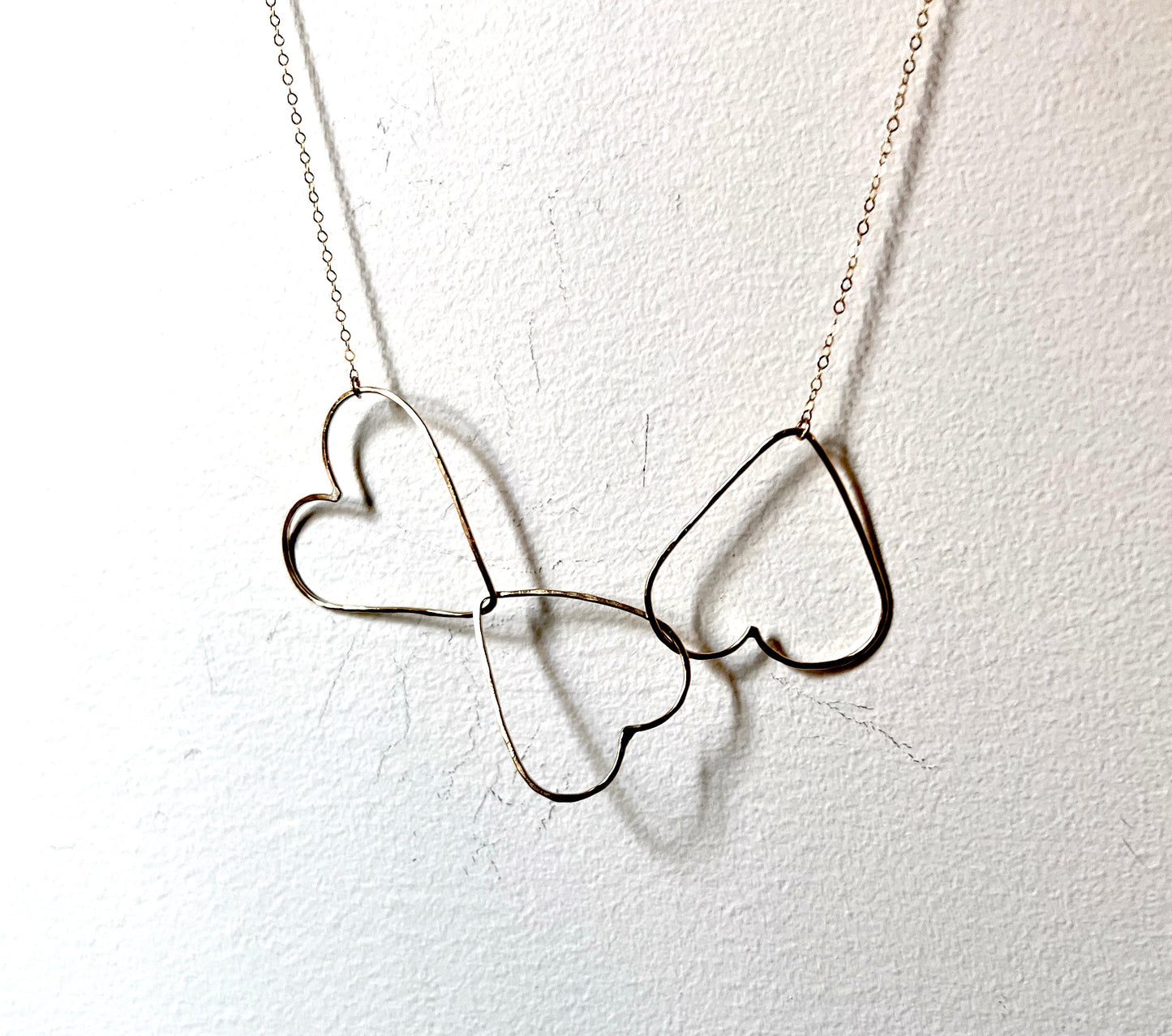Three Big Hearts Linked Necklace Chain