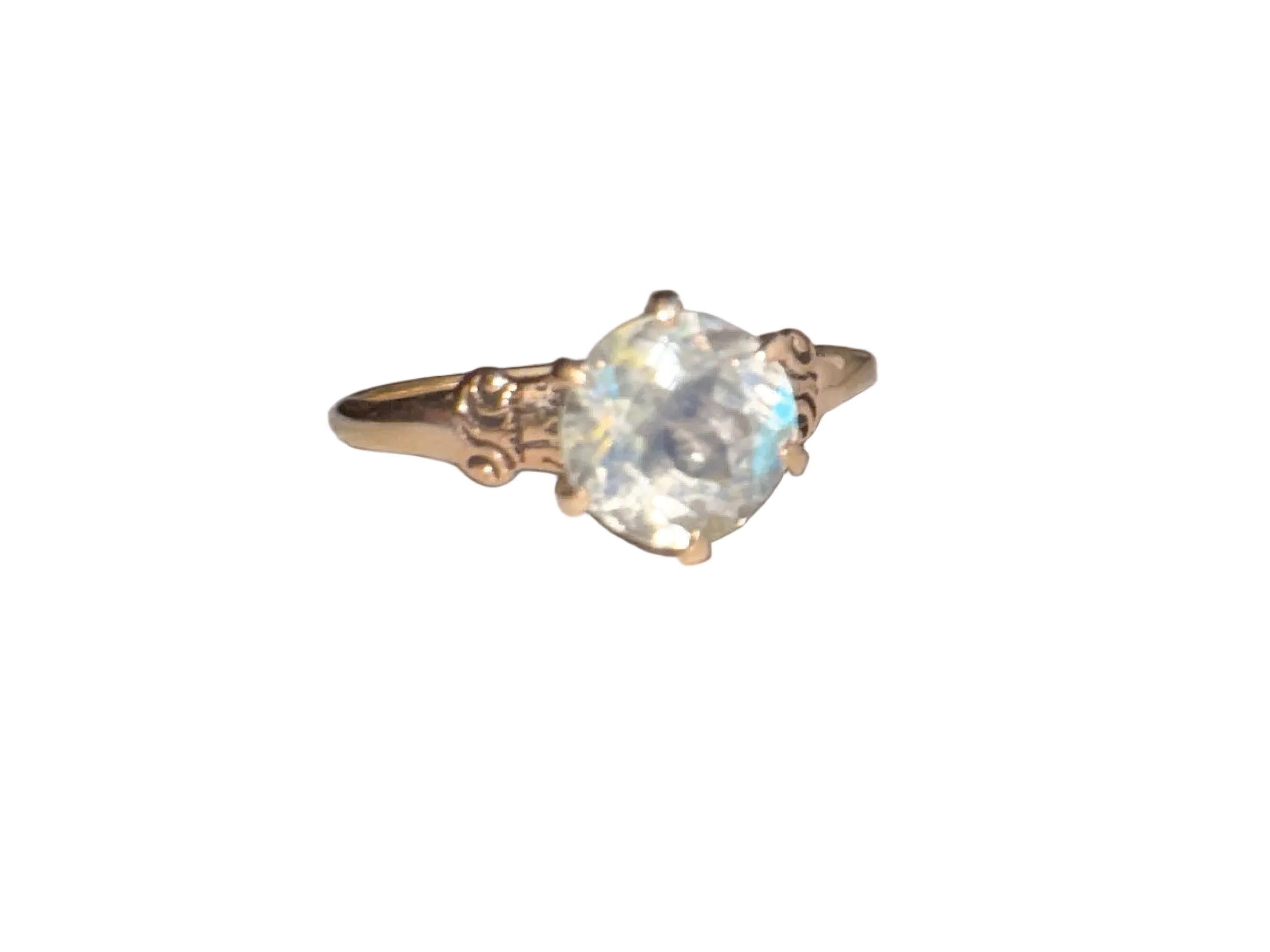 Faceted Moonstone Ring in 14k Antique Gold Setting