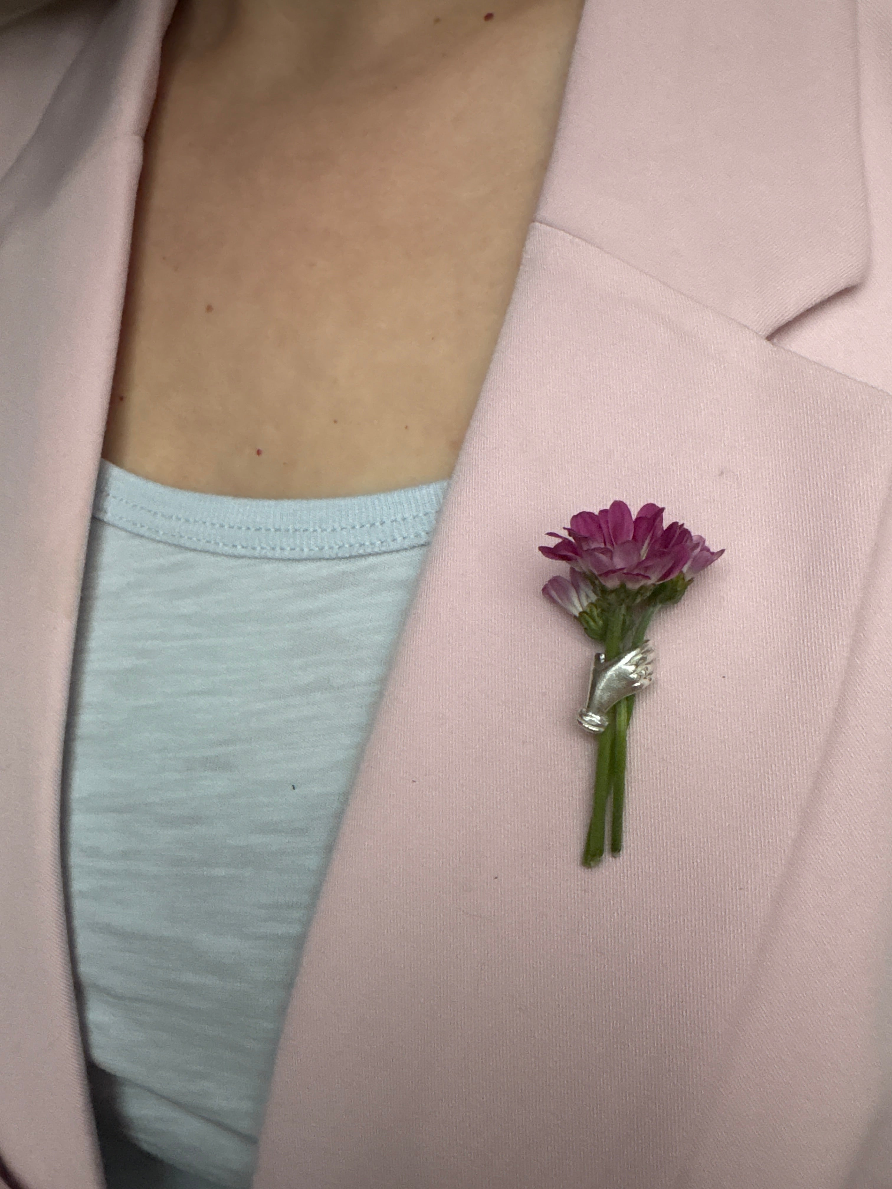 Holding Flowers Hand Lapel Pin