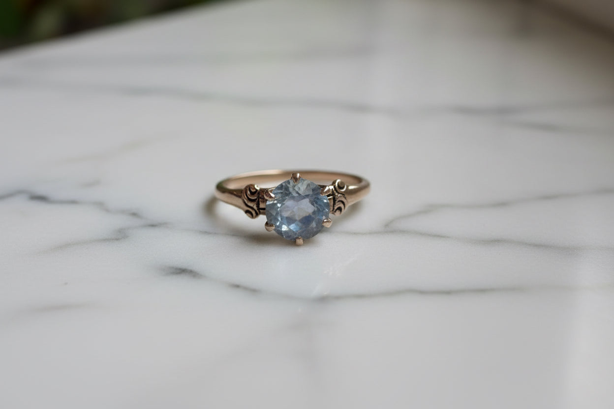 Faceted Moonstone Ring in 14k Antique Gold Setting