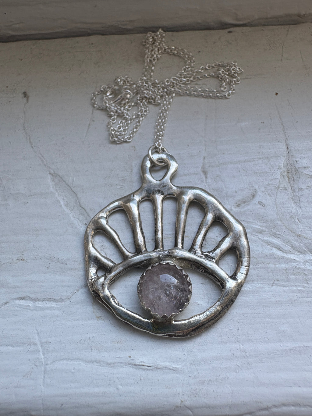 Sun Reyes Pendant in sterling silver with rose quartz handmade