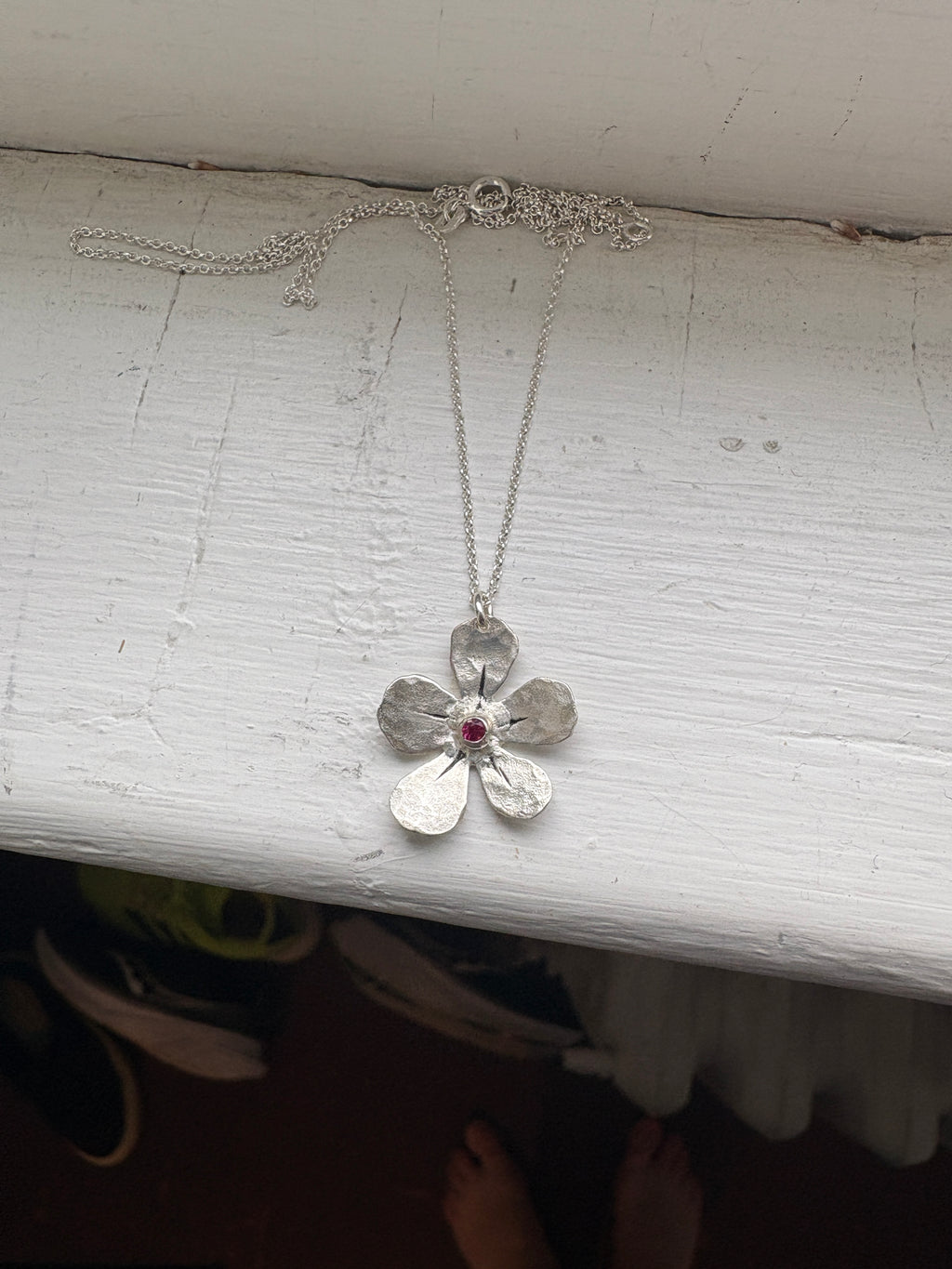 Custom Birthstone Forget Me Not Pendant Necklace in Sterling Silver