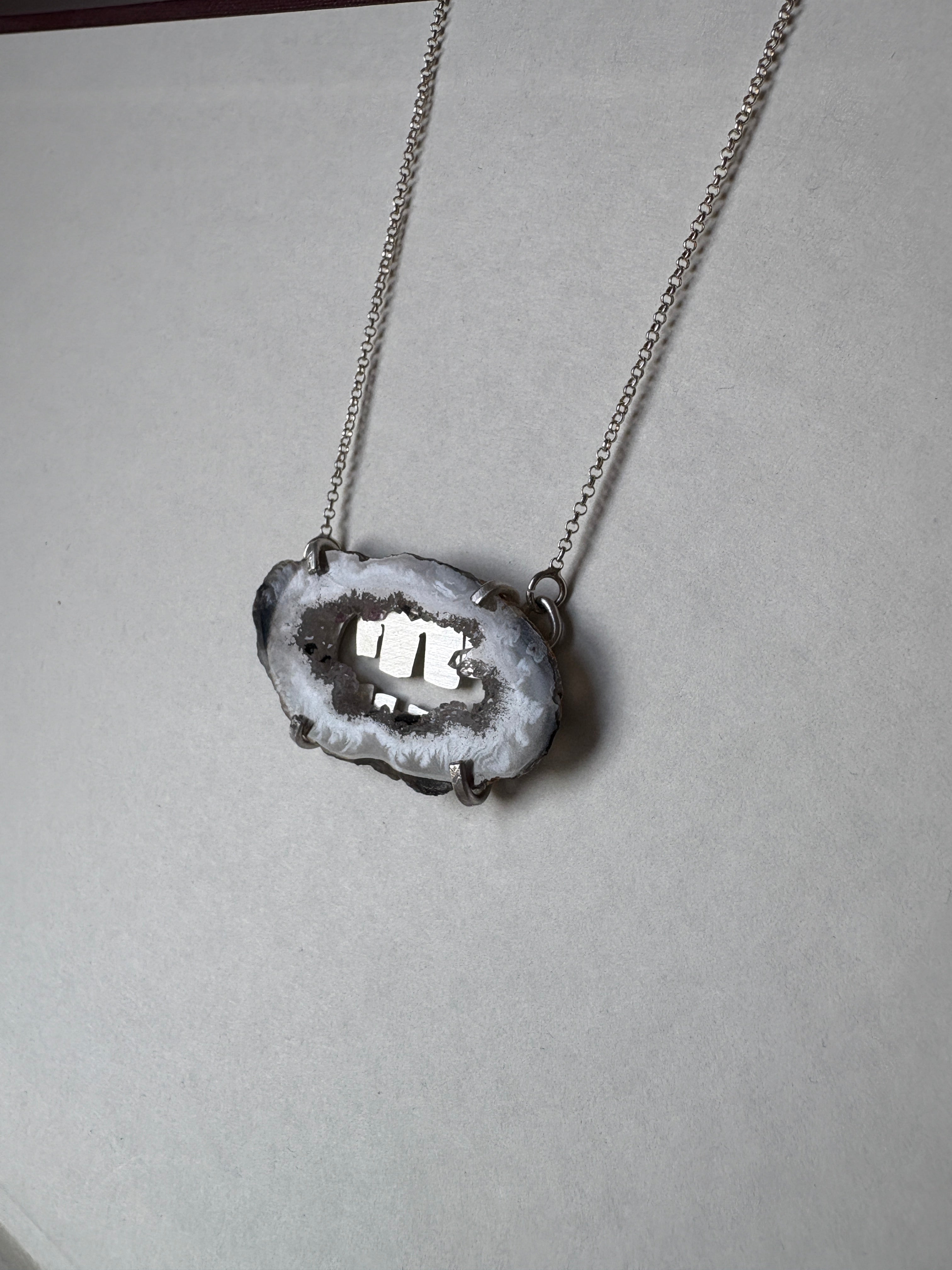 toothy necklace in sterling with agate slice