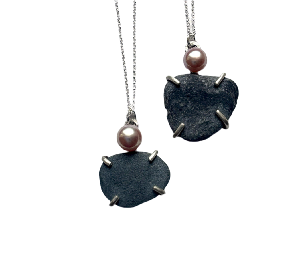 Maine Rock and Pearl pendant