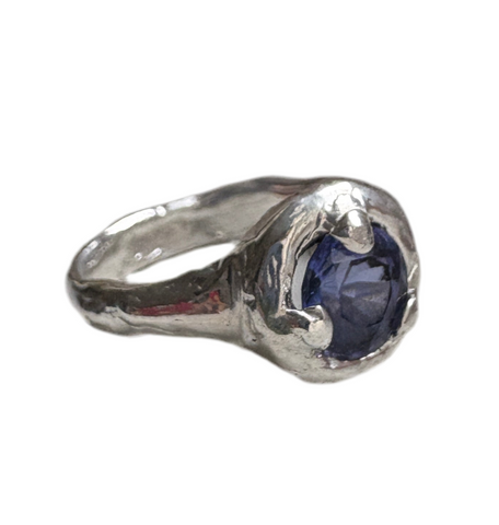 Molten Silver ring with Iolite