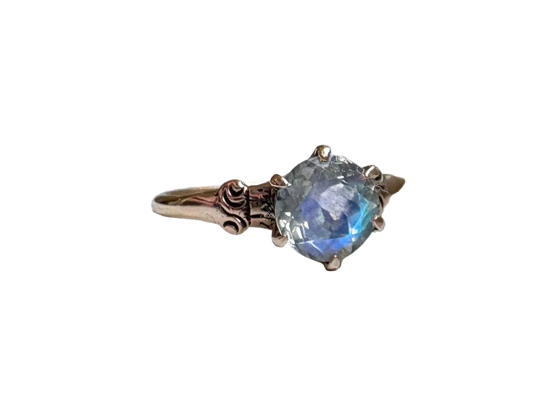 Faceted Moonstone Ring in 14k Antique Gold Setting