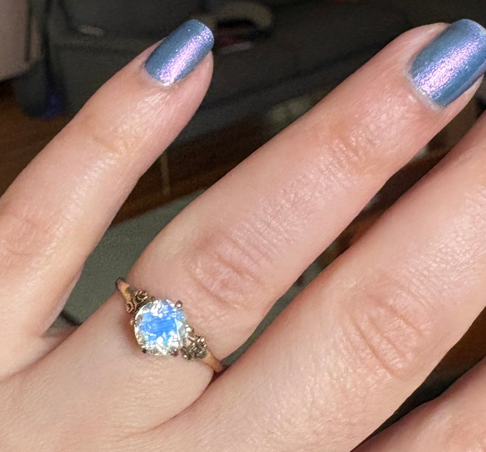 Faceted Moonstone Ring in 14k Antique Gold Setting