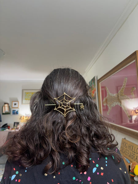 Spooky Season Spiderweb Hairslide Hairpin Hairclip handmade in Brass
